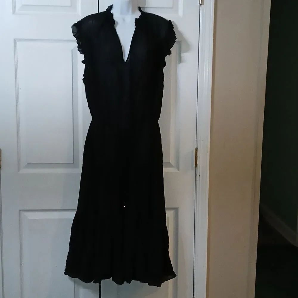Banana Republic Black Flounced-Hem Midi Dress Sz L NWOT